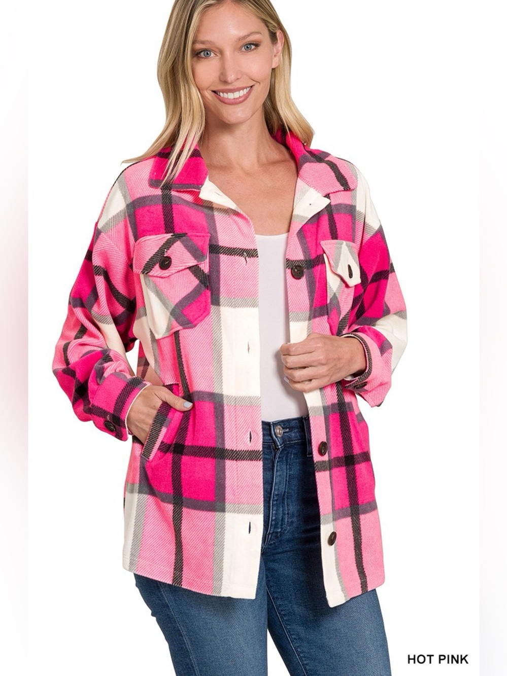 Zenana Oversized Plaid Fleece Shacket